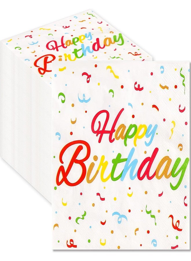 JULMELON 100 Pcs Happy Birthday Napkins, 13 x 13 Inch Rainbow Birthday Cocktail Napkins with Colorful Dots Disposable Napkins for Kids Birthday, Baby Shower - Image 1